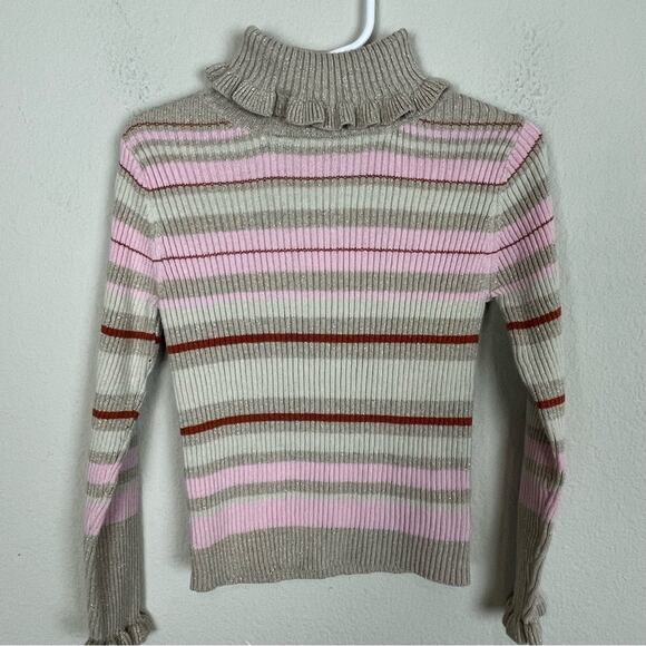 Tommy Bahama Tan Pink Sparkle Stripe Turtle Neck Sweater 5 - Picture 1 of 6